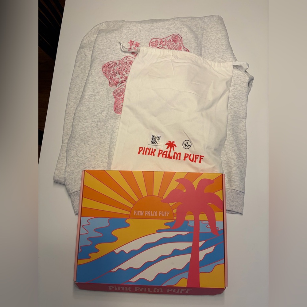 Pink Palm Puff “Hawaii Hibiscus" Hoodie in Heather Cloud XL